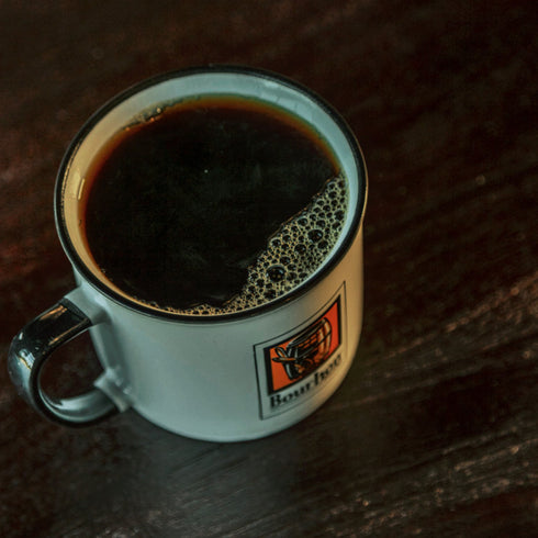 Bourbon Barrel Foods Bourbon Barrel Aged Coffee brewed in a mug.